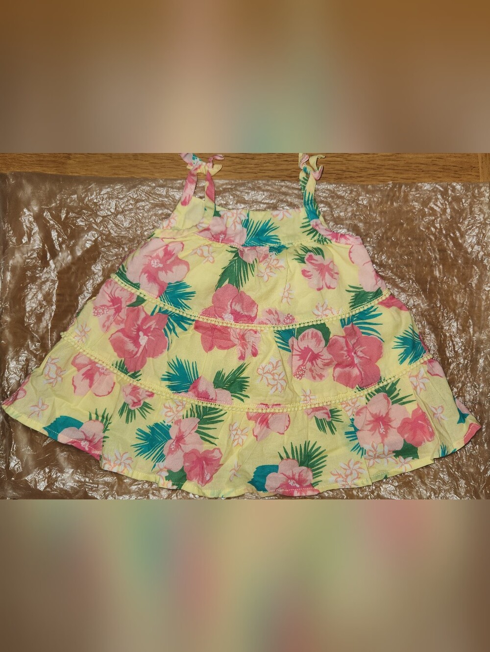 The Children's Place Infant Girls' Floral Coral & Yellow Sundress 0-3 Month NWOT